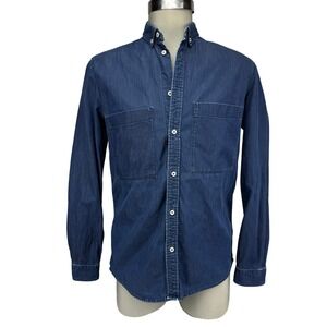 COS 100% Cotton Denim Chambray Long Sleeves Button-Down Blue Shirt‎ Size S